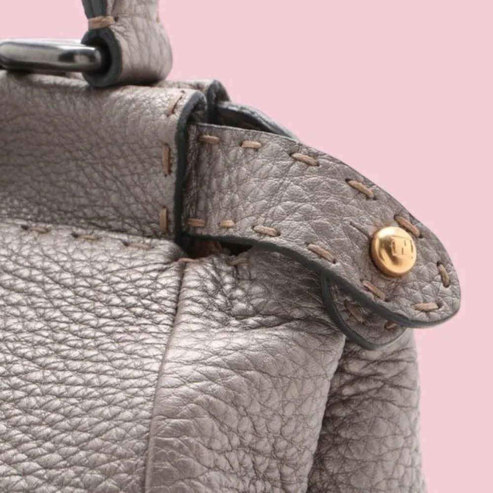 Fendi Medium Gray Leather Selleria Peekaboo Bag - Picture 7 of 13